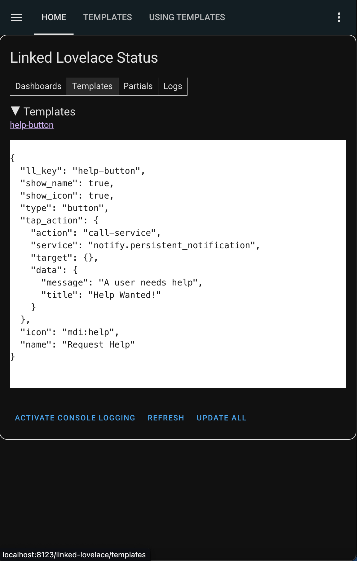 Linked Lovelace Status Templates Card