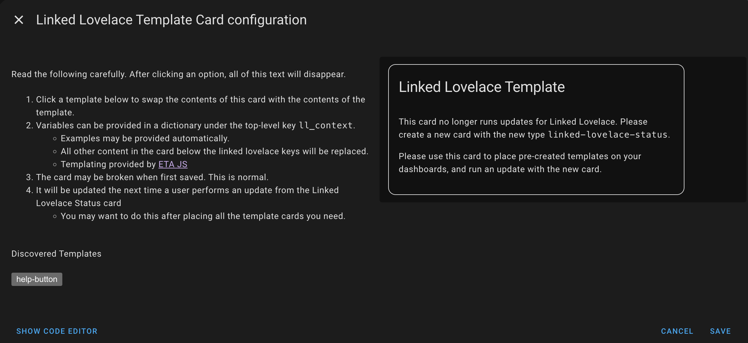 Linked Lovelace Template Card